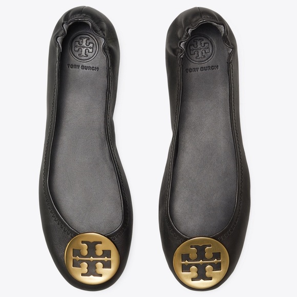 TORY BURCH Minnie travel ballet flats gold logo - Picture 2 of 10